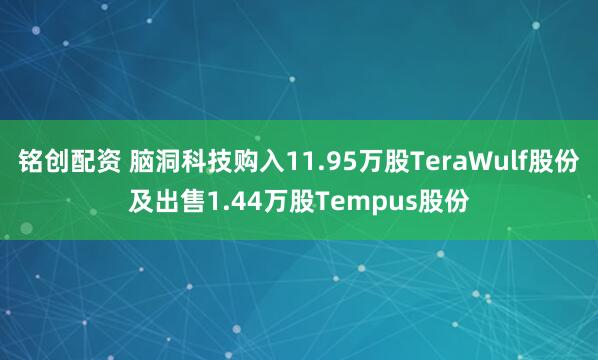 铭创配资 脑洞科技购入11.95万股TeraWulf股份及出售1.44万股Tempus股份